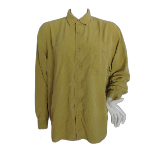 TOMMY BAHAMA Silk Shirt, L, Green, Long sleeves, Pocket, Jacquard stripes, Solid - Picture 1 of 13